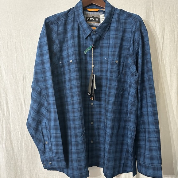 Orvis Active‎ Fit Shirt Men 2XL Long Sleeve Blue Plaid Button Down UPF 40  NWT - Picture 7 of 8